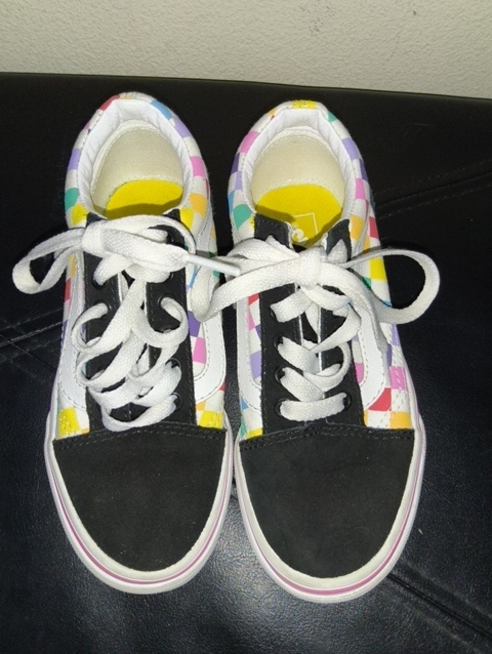 Vans Kids Black Sneakers with Multicolor Patch Accents